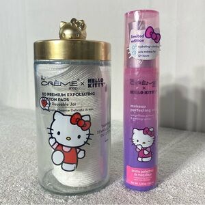Hello Kitty Crème Shop Cotton Pads W Glass Jar & Makeup Perfecting Spray